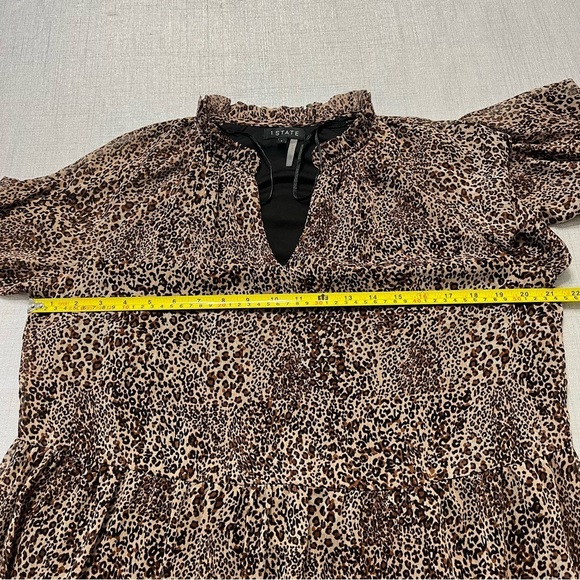 1.STATE Leopard Print Long Sleeve Babydoll Mini Dress - Size L - Picture 4 of 10